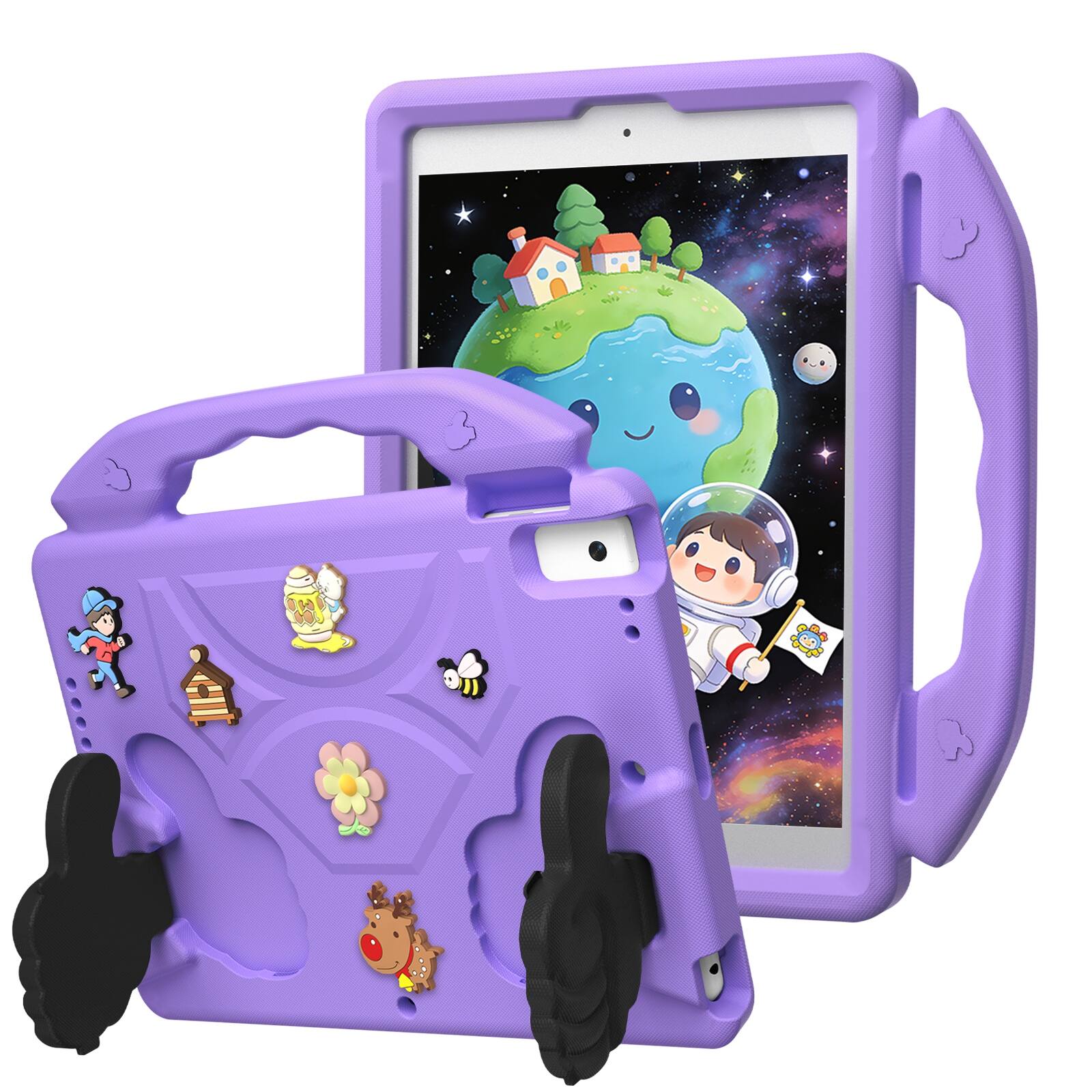 Angle. UUCOVER - Kids Case for iPad 9th 8th 7th Gen 10.2-inch (2021/2020/2019) Shockproof EVA Handle Stand Anti-Slip Protective Cover - Lightpurple.