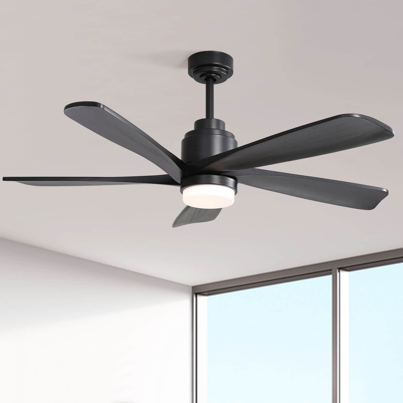 Sofucor - 52 inch Modern Smart Ceiling Fan Ceiling Fan with Lights Remote Alexa Google APP Control Indoor Outdoor Wood Ceiling Fan - Black