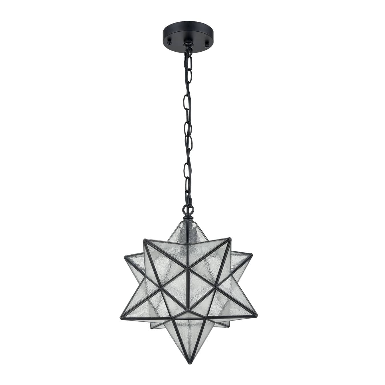 Left. MOOSE - Moravian Star Pendant Light 14-inch Seeded Glass Shade - Black.