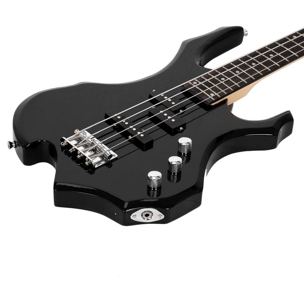 Left. Winado - Electric Bass Guitar 4 Strings Buring Fire Style Full Size for Beginner Right Hand with Bag, Strap and Accessories.