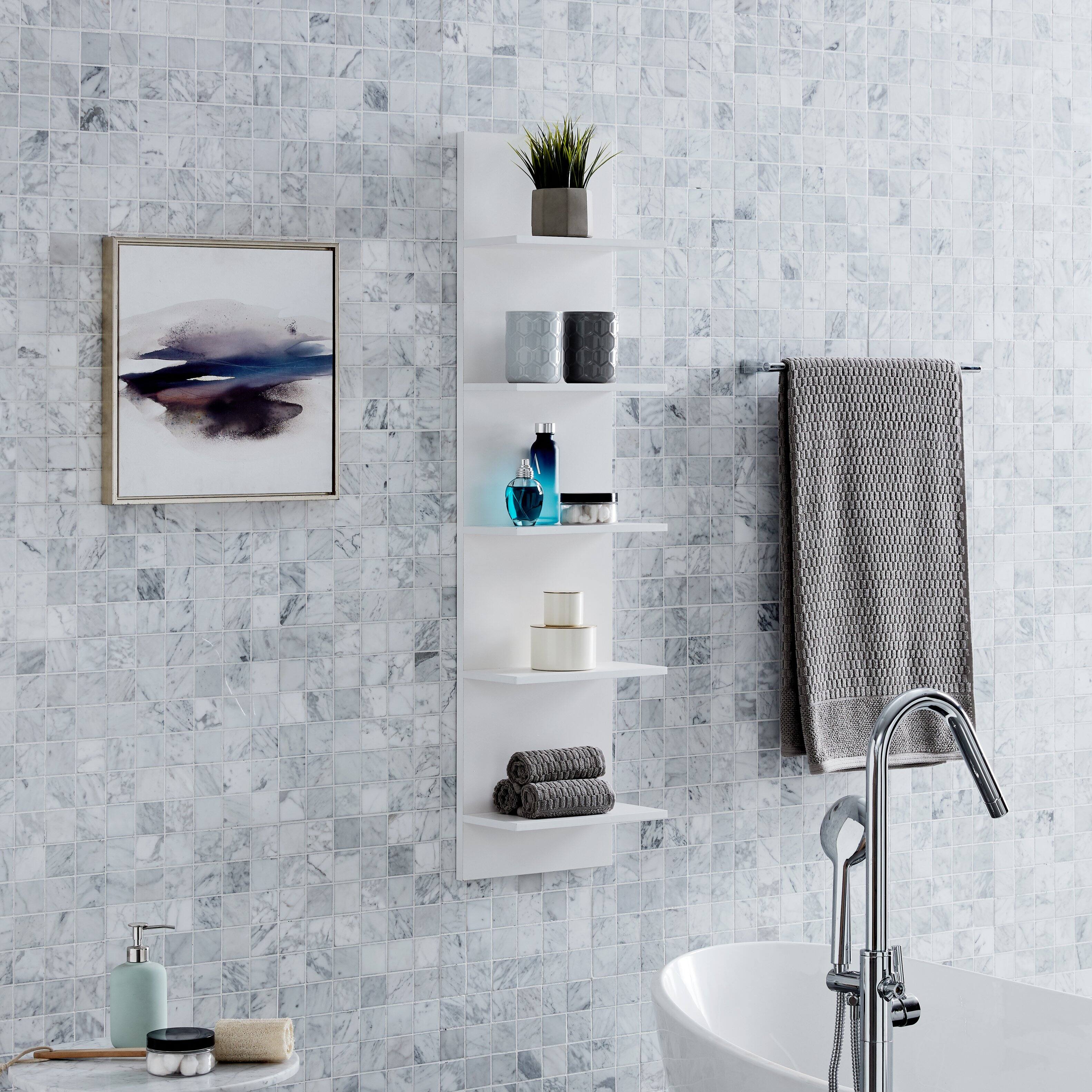 Left. Danya B - Five Tier Wide Column Wall Shelf - White - White.