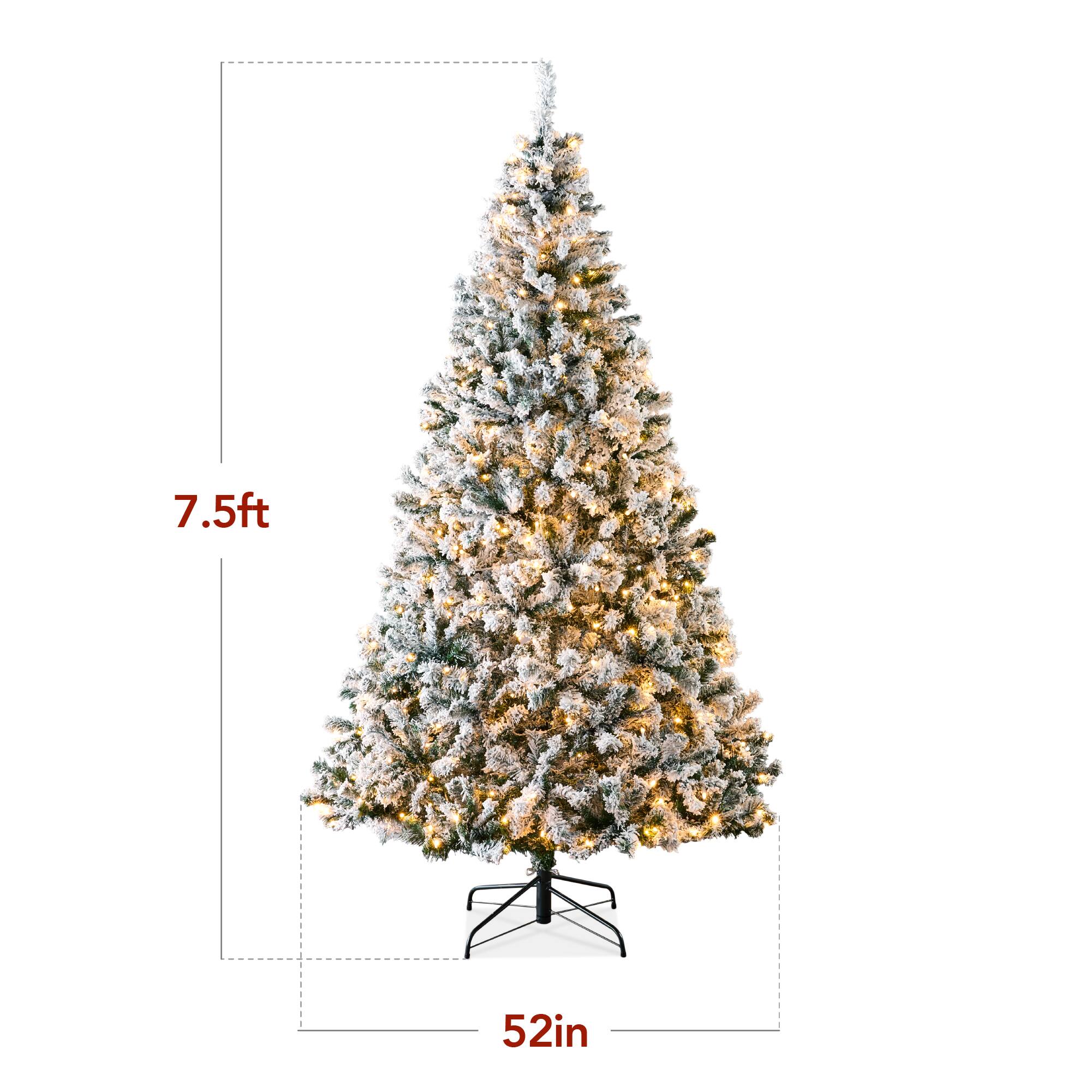 The text on the image indicates the dimensions of the Christmas tree. The tree is 7.5 feet tall and 52 inches wide.