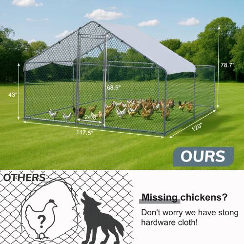 78.7" 43" 68.9" 24.8" 117.5" 120" OURS OTHERS ? Missing chickens? Don't worry we have strong hardware cloth!