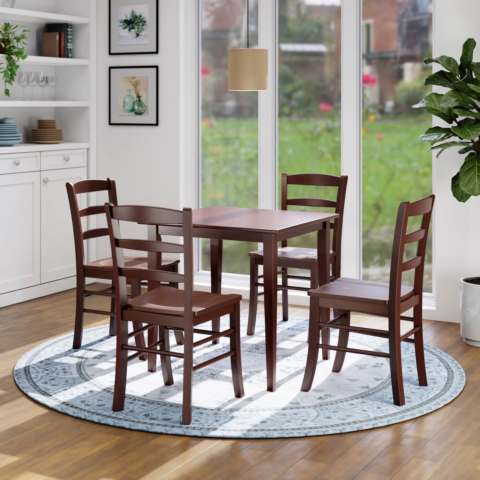 Alt View 1. Winsome Wood - Groveland 5-Pc Dining Table with Ladder-back Chairs - Walnut.