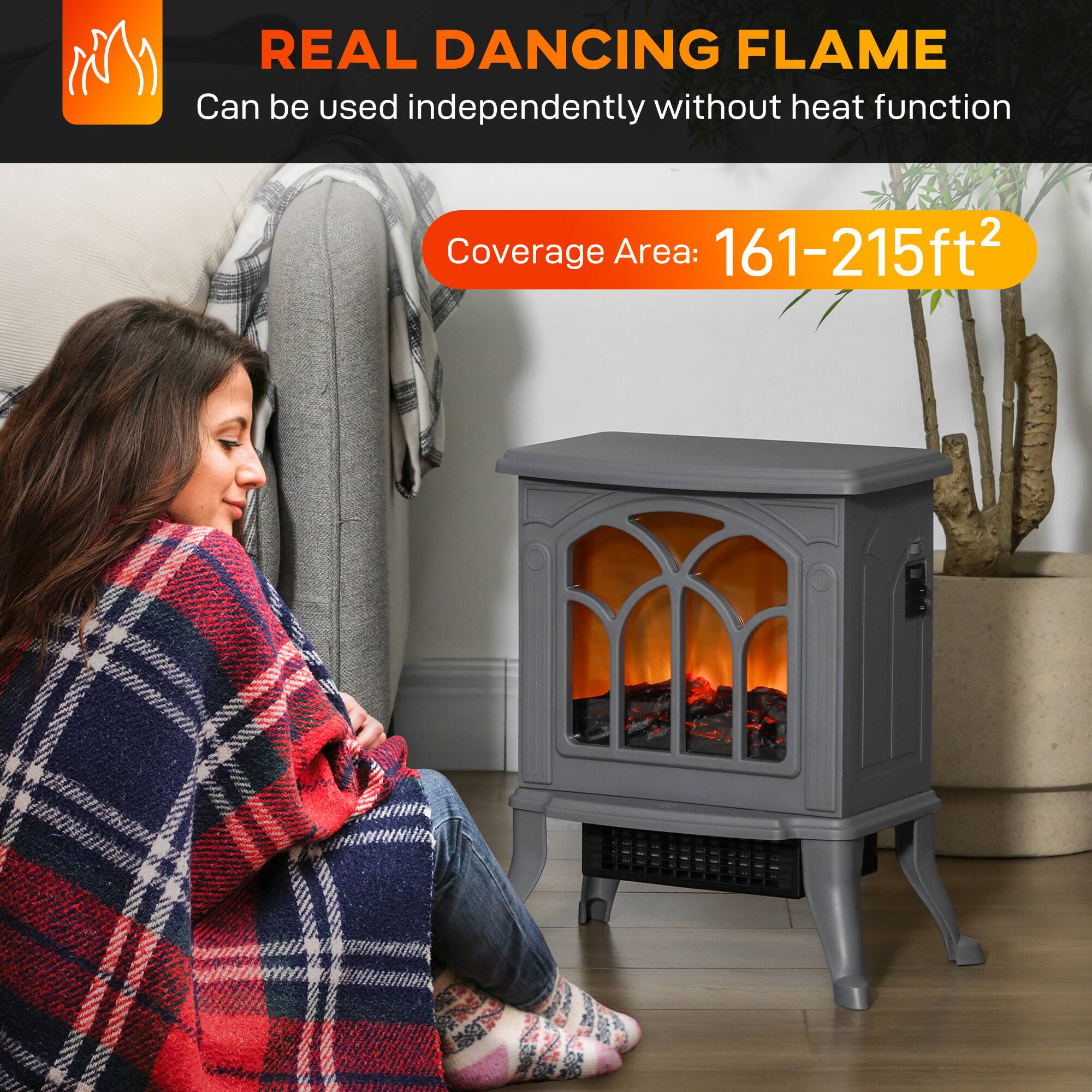 REAL DANCING FLAME  
Can be used independently without heat function  

Coverage Area: 161-215ft²