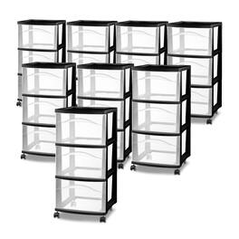 Sterilite - 3 Drawer Storage Cart, Plastic Rolling Medium Organizer, 8 Pack - Black