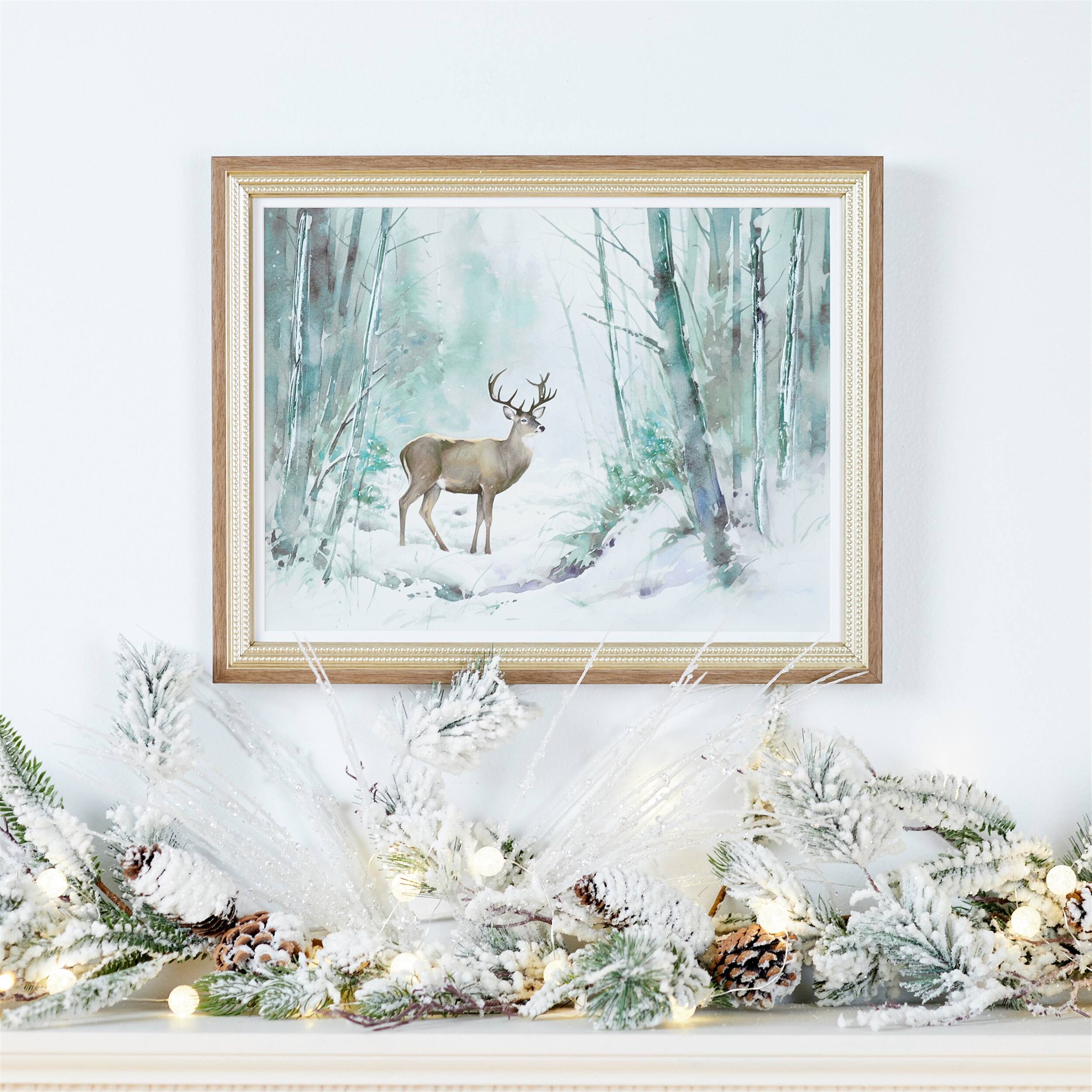 Angle. BreeBe - Flocked Long Needle Pine Garland 48"L - White, Green.