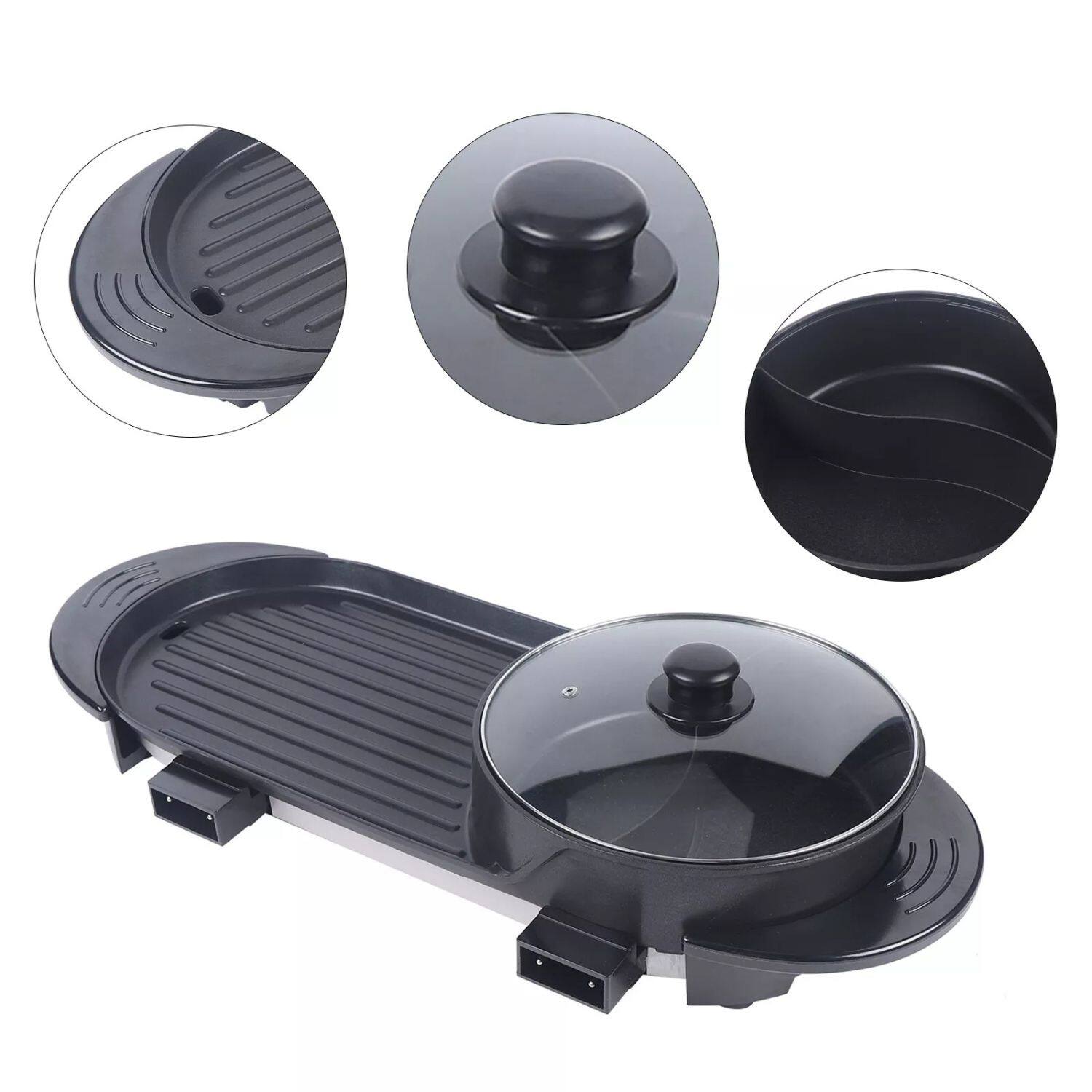 Back. Home Collection - 2-in-1 Electric Hot Pot with Grill – Shabu Shabu & BBQ Cooking Pot - Black / Silver.