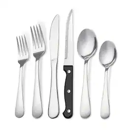 KOOMADE - 24/48PCS Flatware Set Steak Knives Kitchen Utensils and Cutlery of High Quality Construction - Silver 24-Piece Set