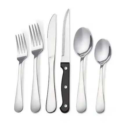 Front. KOOMADE - KOOMADE 24/48PCS Flatware Set Steak Knives Kitchen Utensils and Cutlery of High Quality Construction - Silver 24-Piece Set.