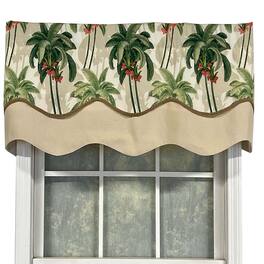 RLF Home - Shadow Gimp Trim Detail Printed Palm Glory High Quality Valance 3" Rod Pocket 50" x 16" - Aloe green