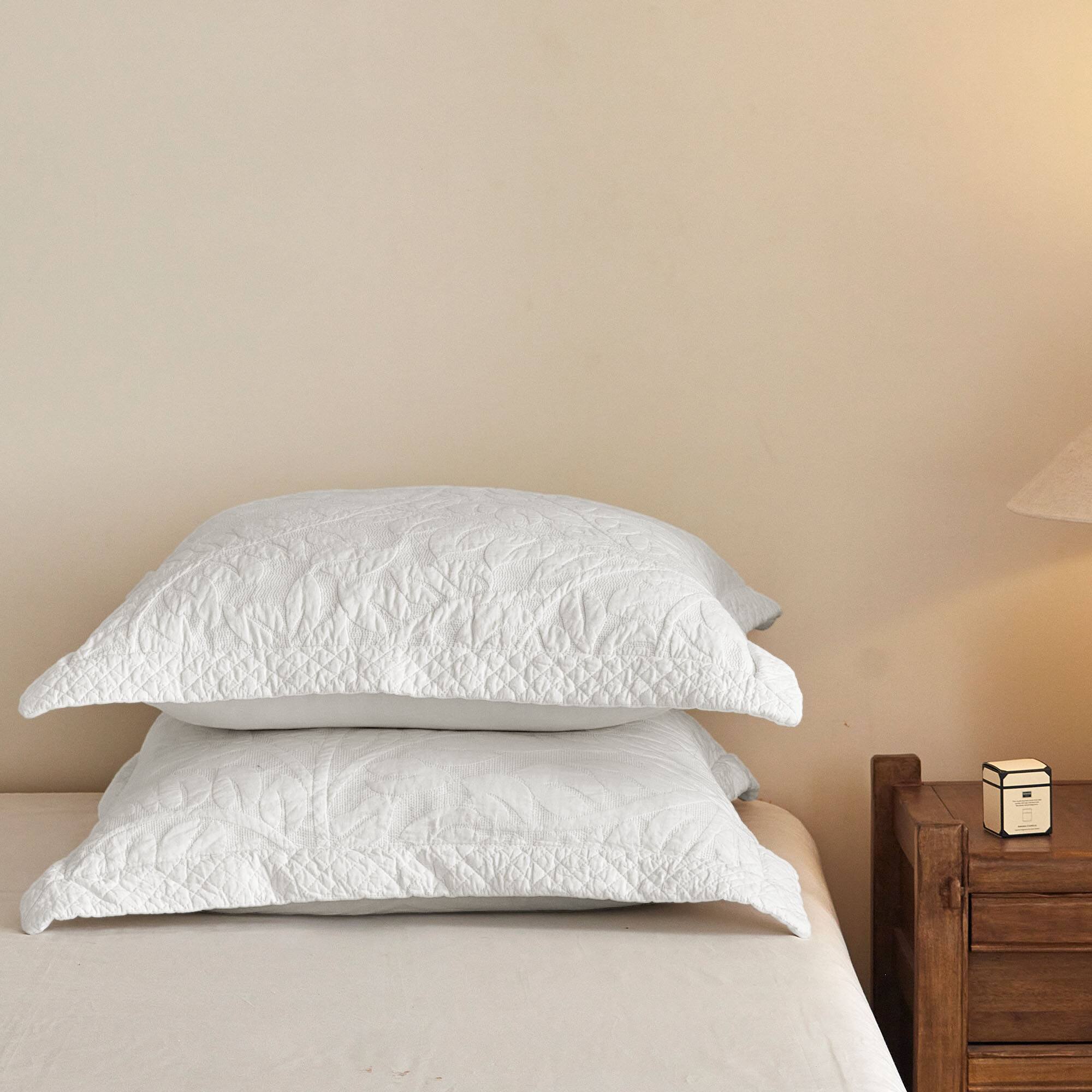 Alt View 1. MarCielo - 100% Cotton Embroidered Quilted Pillow Shams Set of 2, 26"x26" Euro Size - Soft White.