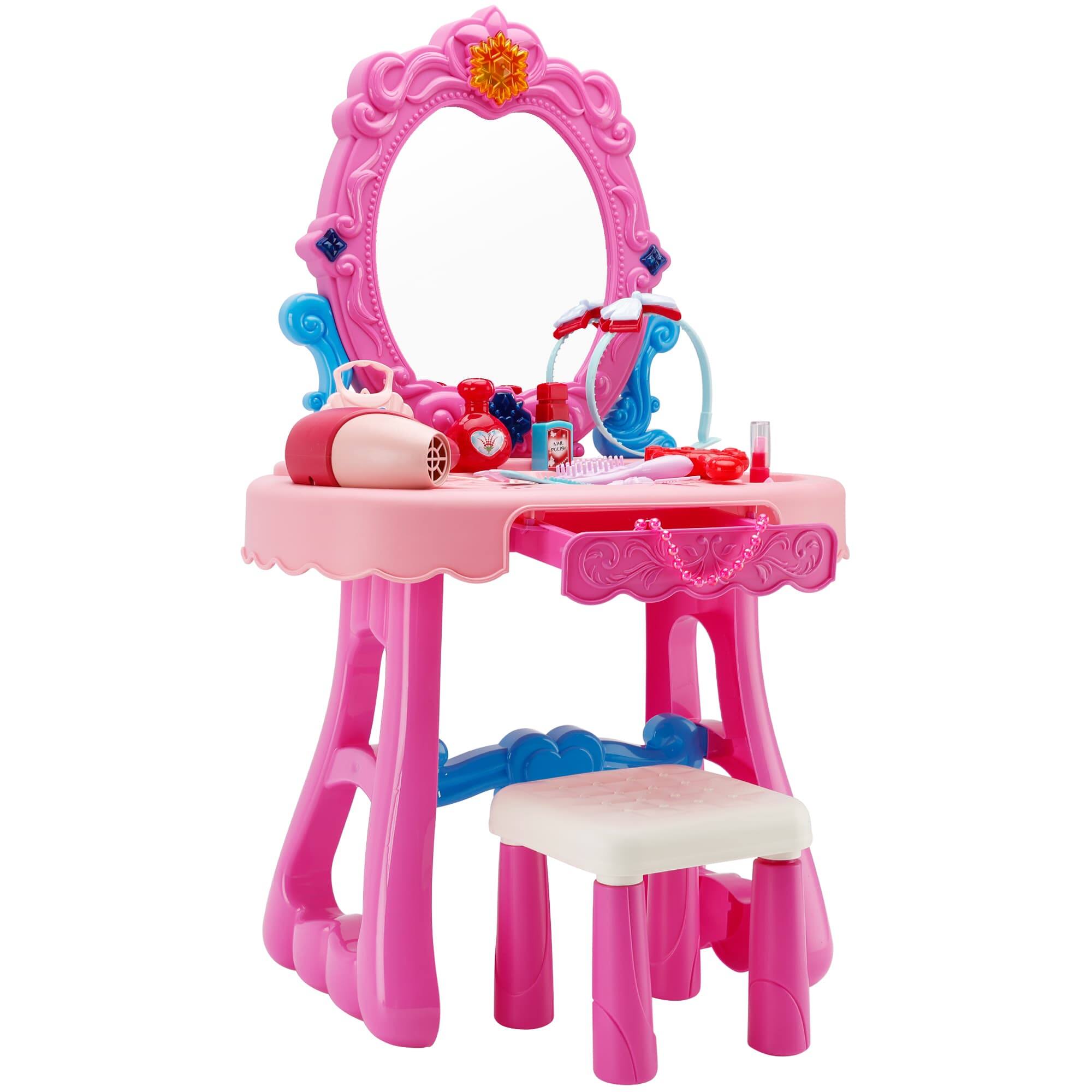 Angle. Topteng - Kids Vanity Set with Lights & Music, 29PCS Accessories - Includes Mirror, Stool, Hair Dryer, Safe for Girls.