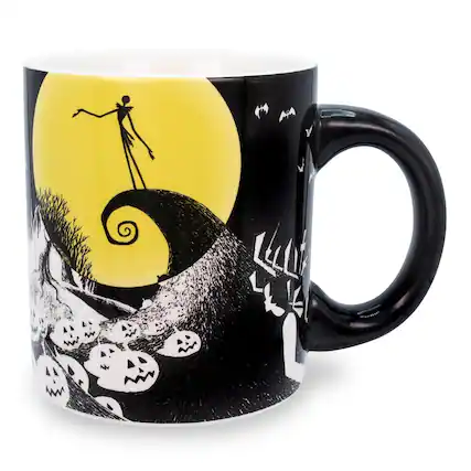 Front. Disney - Disney The Nightmare Before Christmas Ceramic Mug With 3D Jack Sculpt Inside - Black.