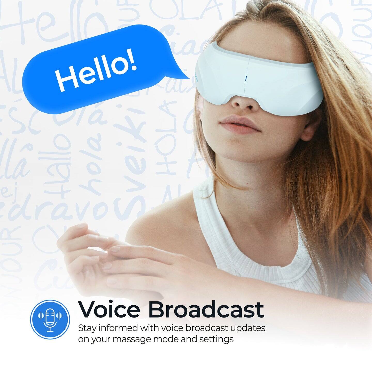 Hello! Stay informed with voice broadcast updates on your massage mode and settings