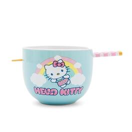 Silver Buffalo - Sanrio Hello Kitty Rainbow 20-Ounce Ceramic Ramen Bowl With Chopsticks - Blue