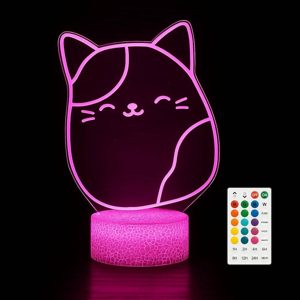 Schertz - 3D Kitty Night Light, 16-Color LED with Remote, Dimmable Cat Decor