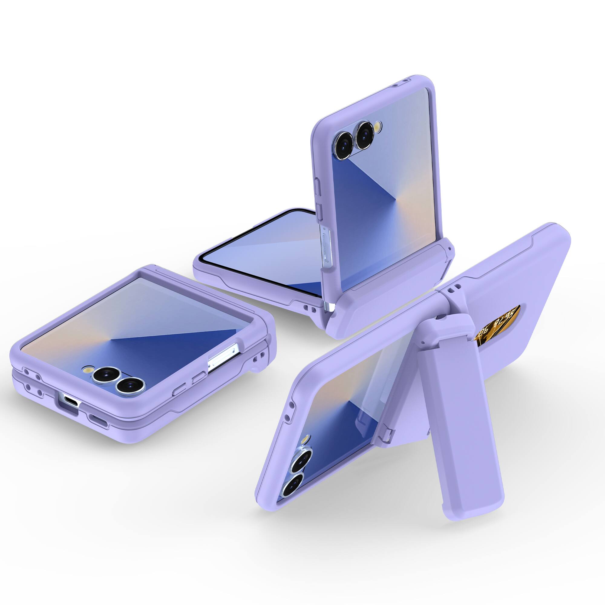 Alt View 3. Dteck - for Samsung Galaxy Z Flip7 Case,Slim Matte 2-Card Holder Wallet Hard PC Case,Shockproof Hinge Kickstand Cover - Purple.