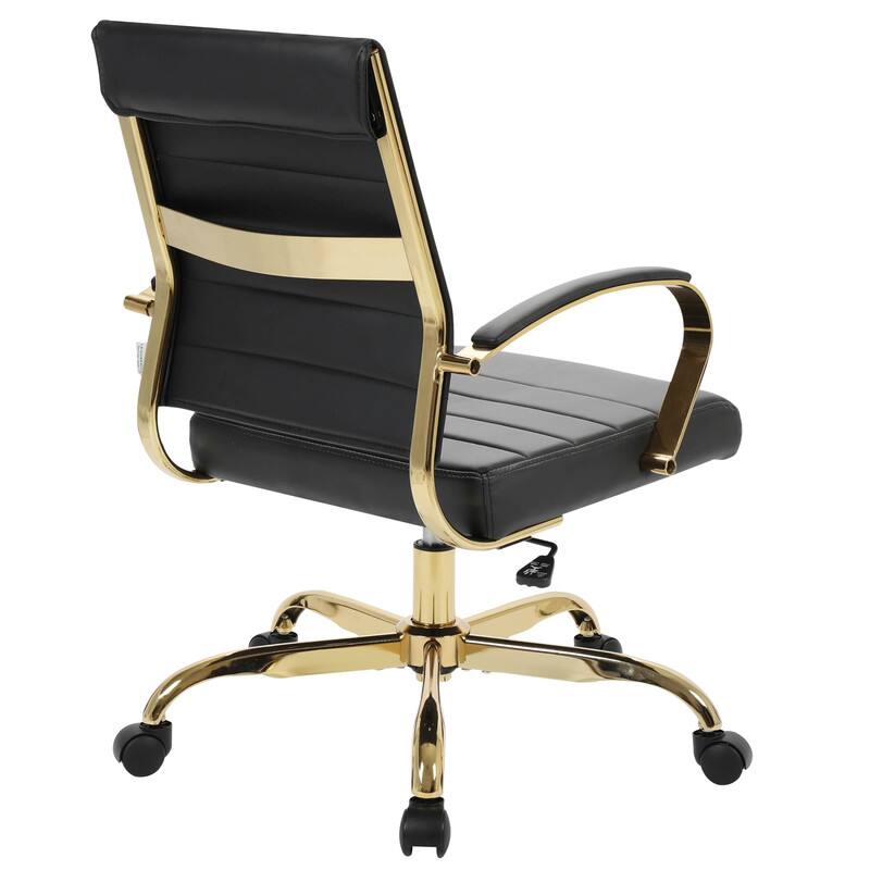 Alt View 5. LeisureMod - Benmar Leather Office Chair with Gold Accents, Adjustable Height, Swivel, Ergonomic Design for Home Office or Workspace - Black.