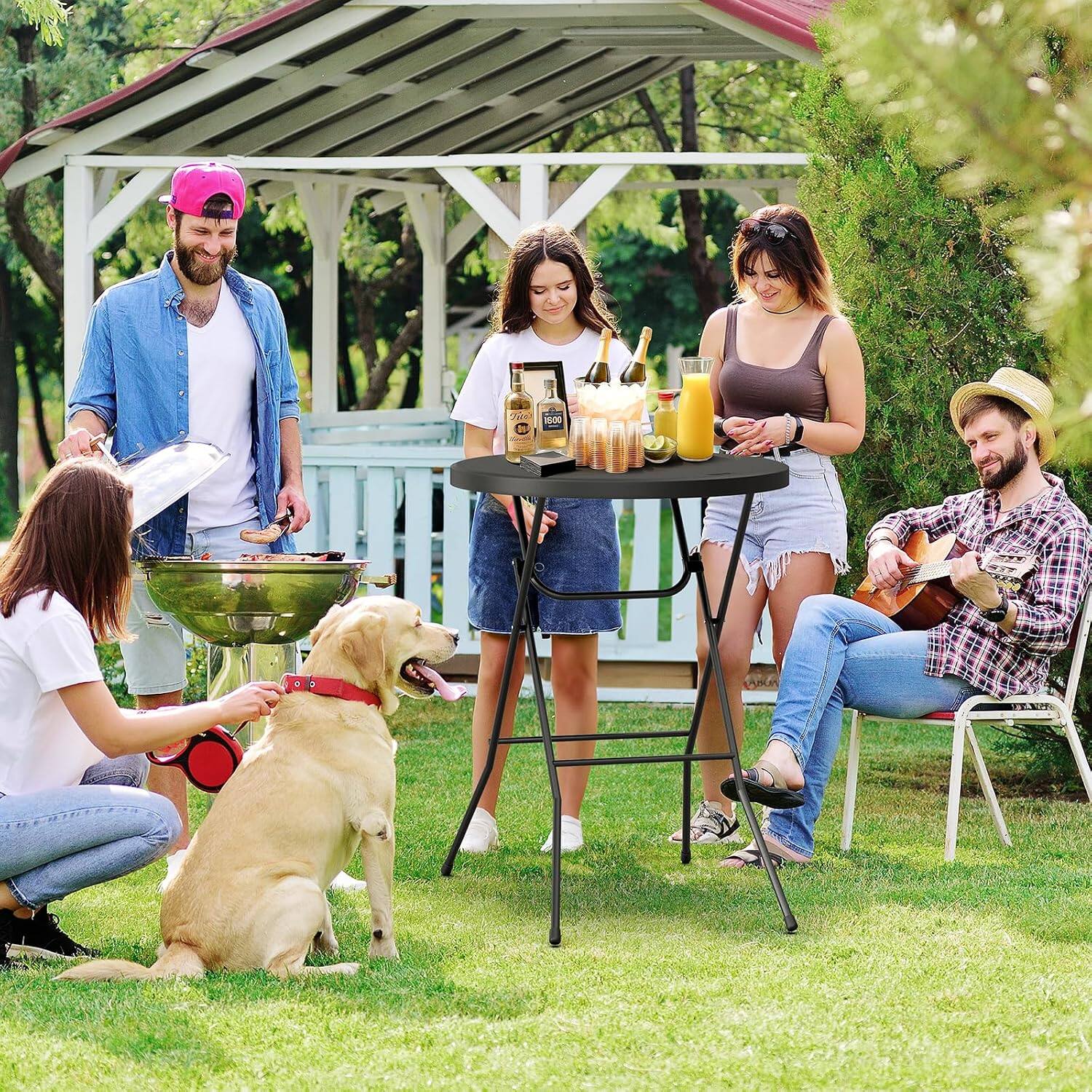 Alt View 5. Winado - 32in Round Folding Commercial Banquet Table Portable Plastic Coffee Card Dining Table for In/Outdoor Party Wedding Event - Black-41" H.
