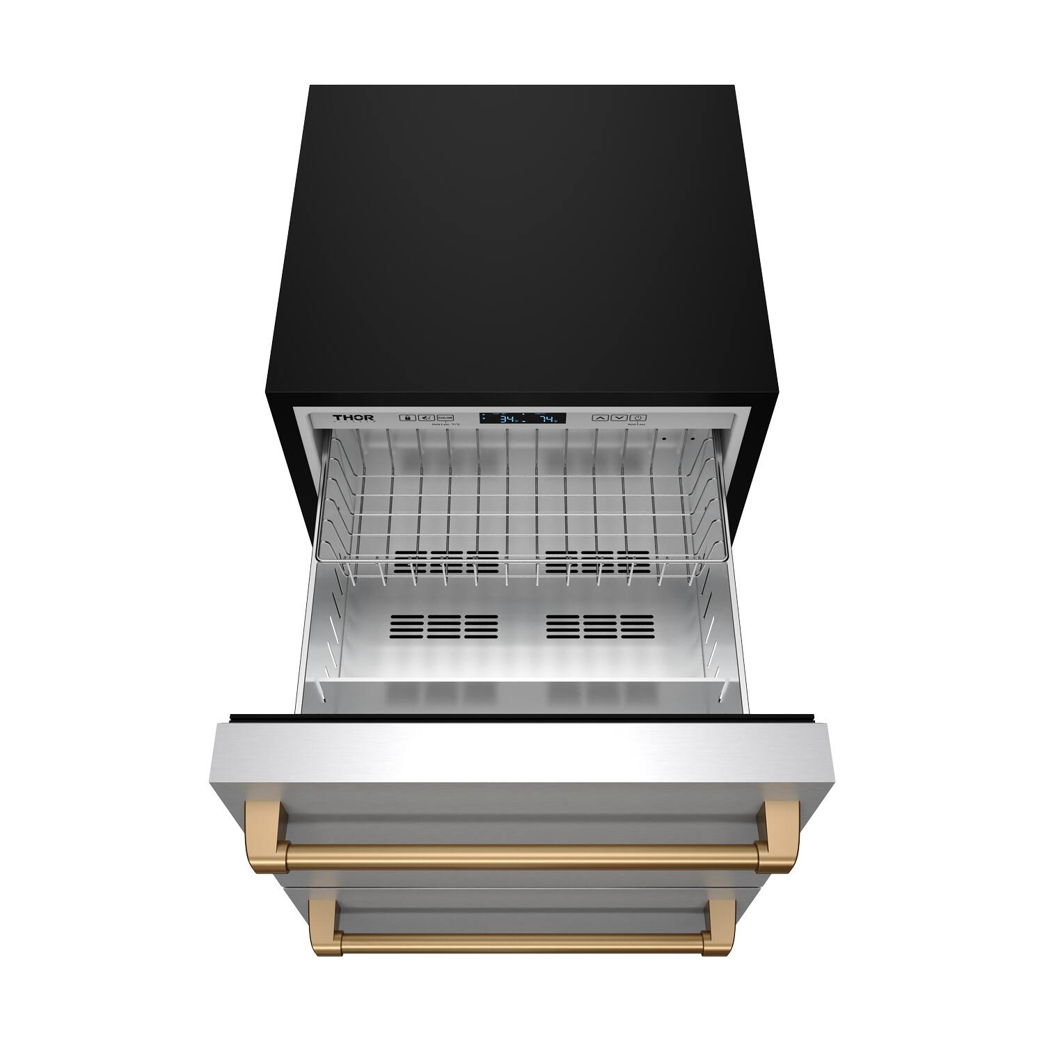 Back. Thor Kitchen - Gordon Ramsay Series by Thor Kitchen 24 Inch Indoor Outdoor Freezer Drawers with Bronze Hardware - Stainless Steel.