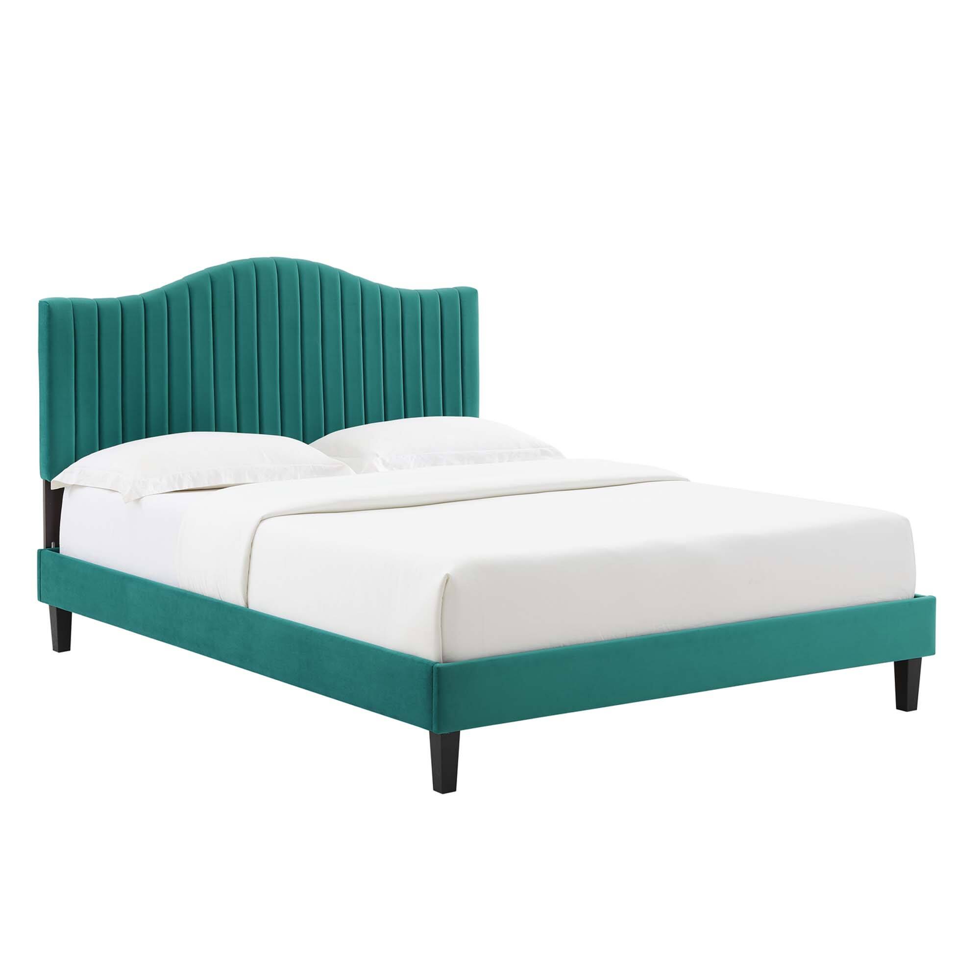 Front. Modway - Juniper Channel Tufted Performance Velvet Full Platform Bed - Blue.