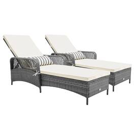 Costway - 2 PCS Outdoor Chaise Lounge Chair Patio Recliner with 6-Level Backrest Cushion - Gray