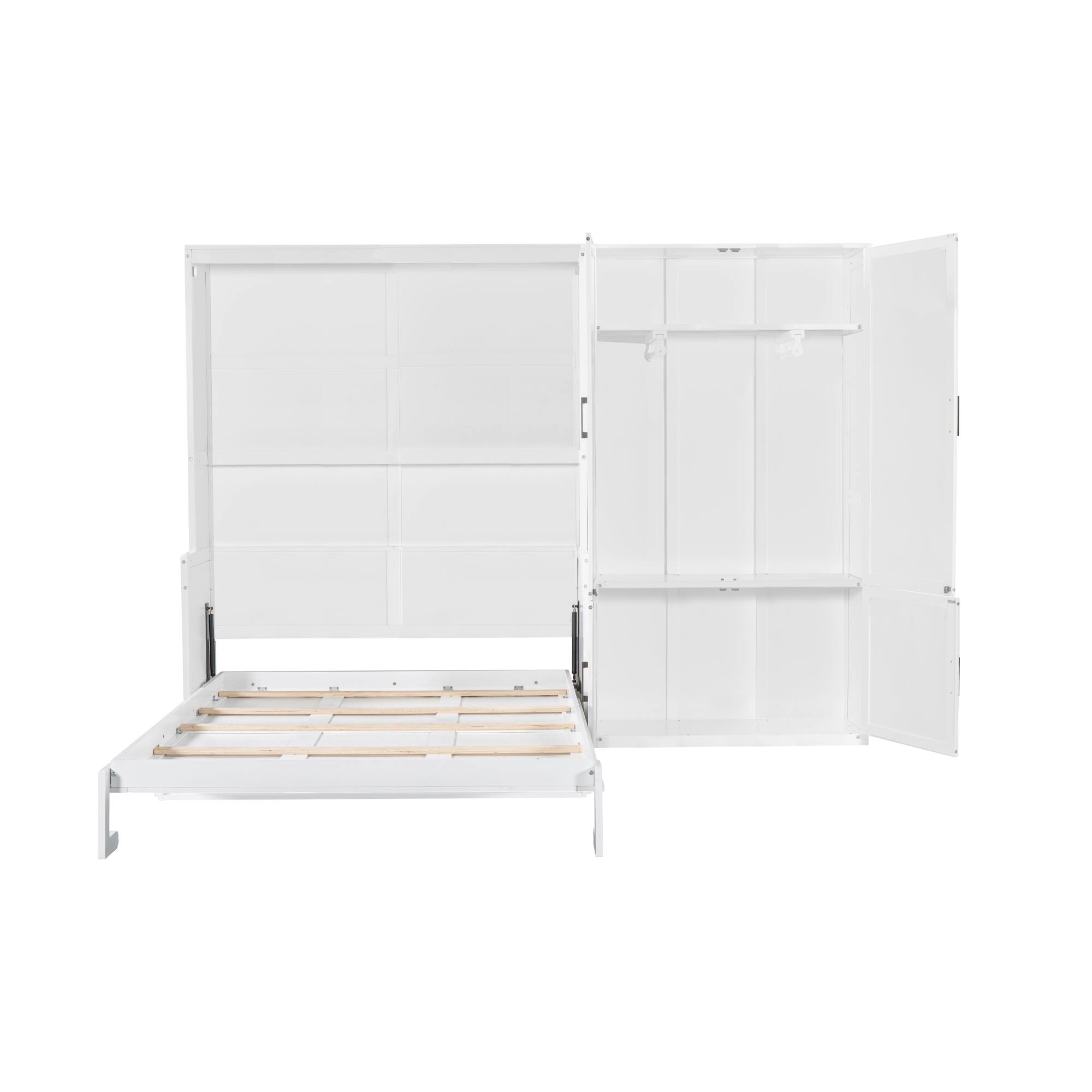 Alt View 9. Tiramisubest - Queen Size Murphy Bed with Closet, White, MDF+LVL, 117x85x87 inches, 362 lbs - White.