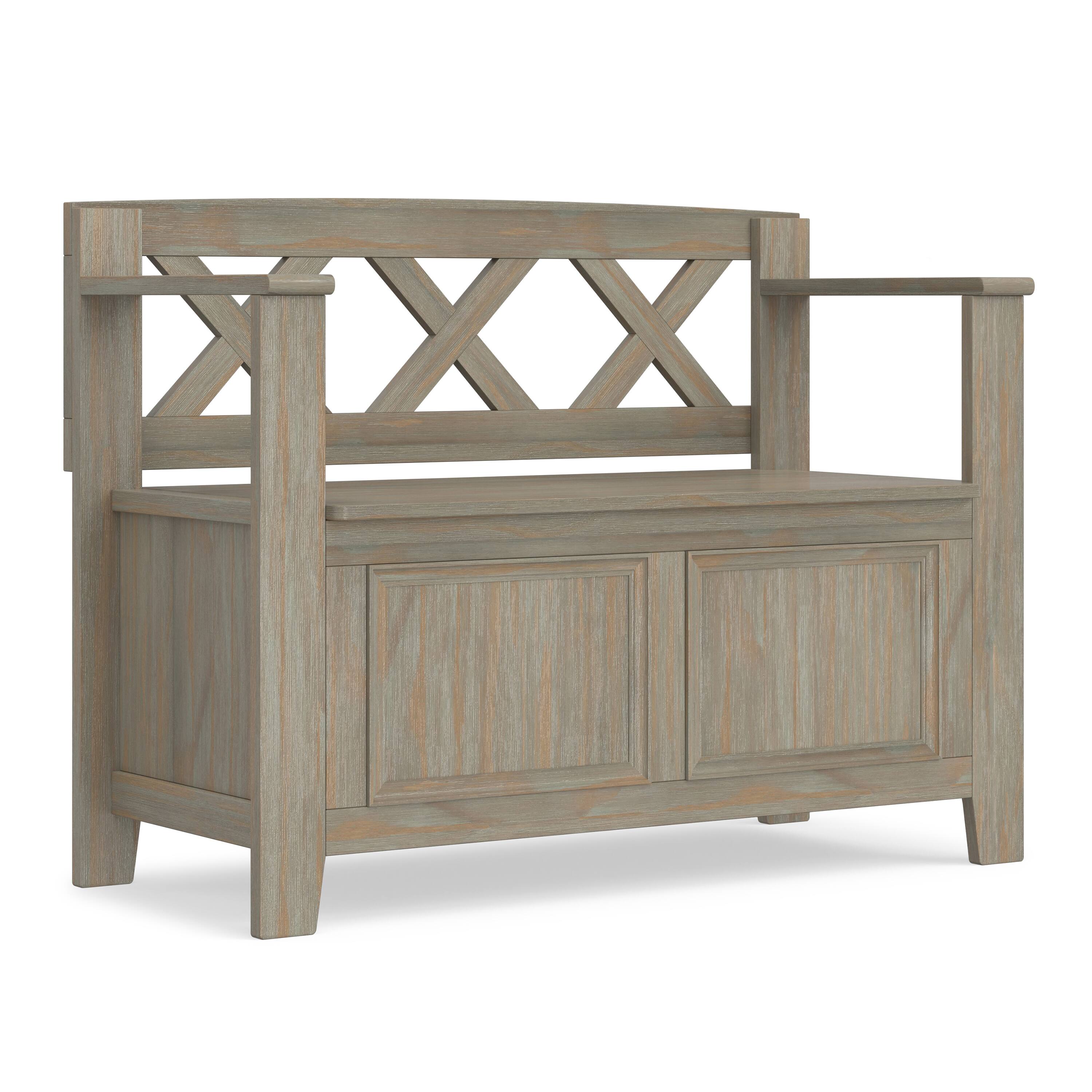 Photos - Weight Bench Simpli Home  Amherst Solid Wood 36 inch Wide Transitional Entryway Storage Bench - Distressed Grey 