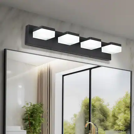 Front. HOMLUX - 24.8 in. 4 Lights Black LED Vanity Light Bar Vanity Accent Lighting Fixtures and Metal Wall Sconces with Acrylic Shade.