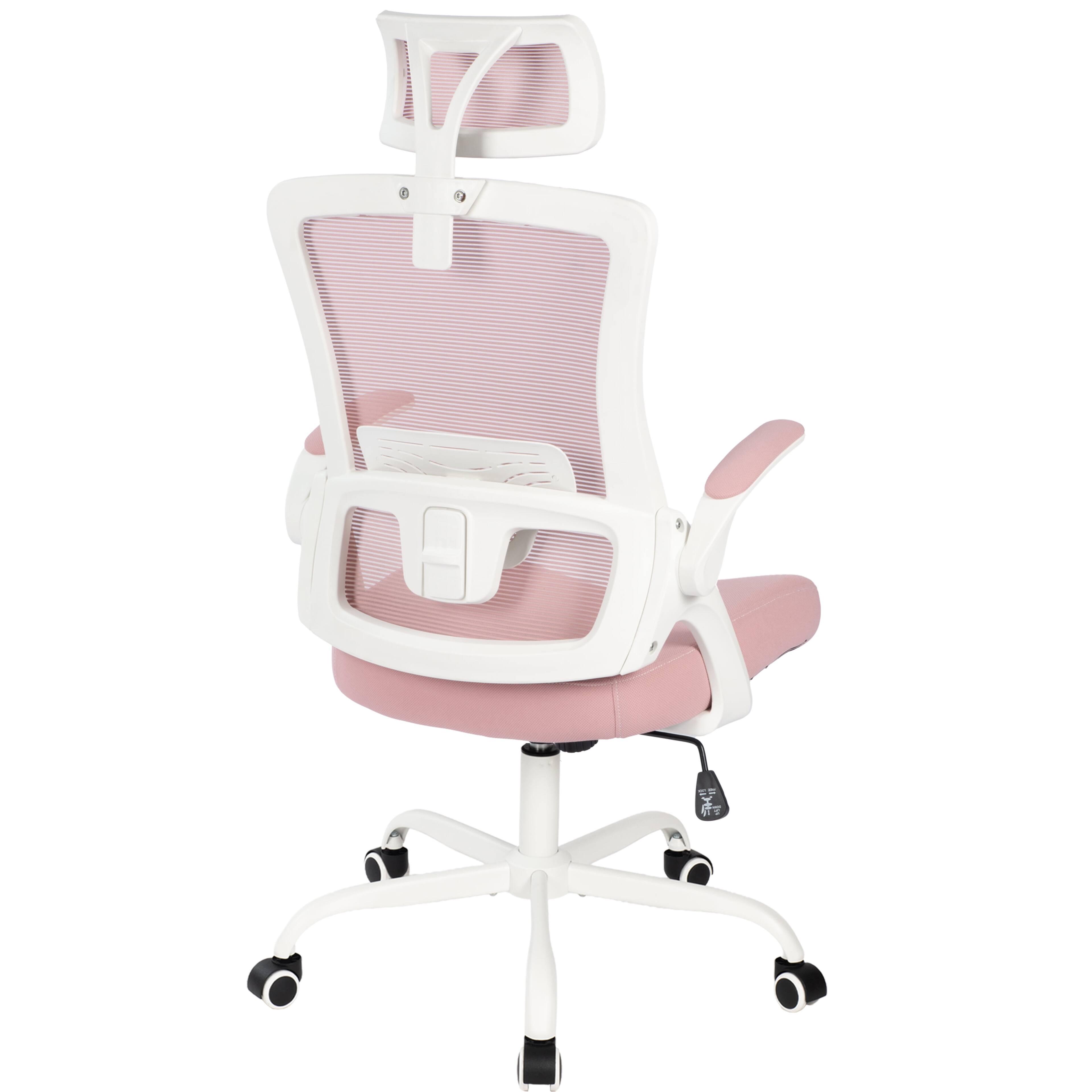 Alt View 7. Neo Chair - Office Desk Computer Mesh Chair High Back Comfy Adjustable Ergonomic Headrest Lumbar Rolling Flip-up Armrests Steel Base - Steel Base-Pink.