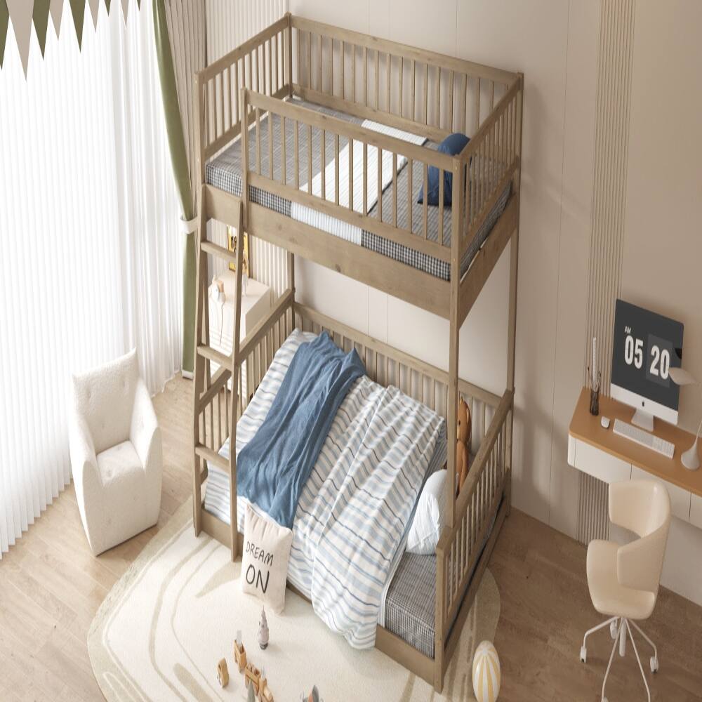 Alt View 2. Loheer - Loheer Full XL Over Queen Bunk Bed Walnut Solid Wood Frame - Walnut.
