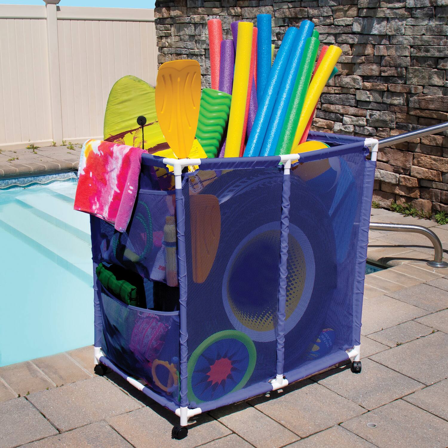 Left. Pool Bins - Pool Storage Mesh Rolling Organizer, Extra Large, 35" x 25.4" x 37.5", PB-L300.
