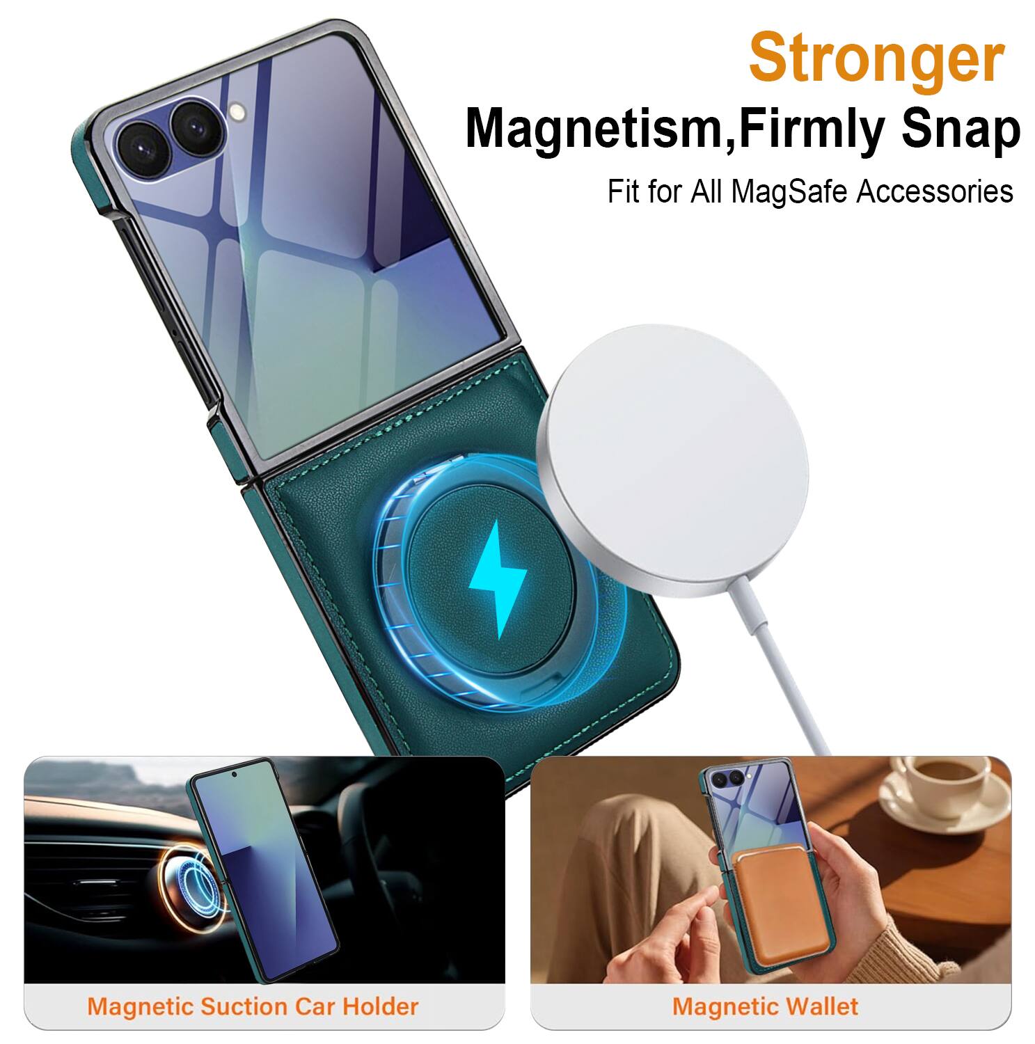 Stronger Magnetism, Firmly Snap Fit for All MagSafe Accessories

- Magnetic Suction Car Holder
- Magnetic Wallet