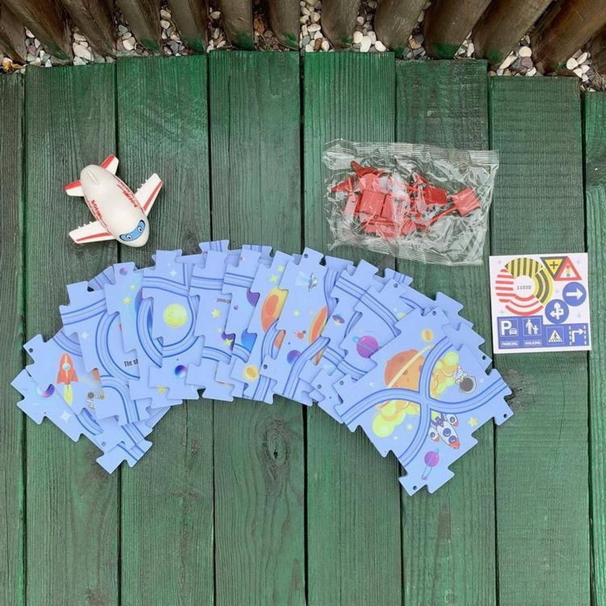 Alt View 4. JuzToys - STEM Puzzle Race Tracks Airplane Toys for Kids – DIY Racetrack Toys Playset, Educational Building Toy Puzzle, Blue/White - Multi.