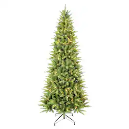 Boyel Living - 6 ft. Slim Christmas Tree Pre Lit with 300 Warm White LED Lights 850 Tips PE PVC Hinged - Green