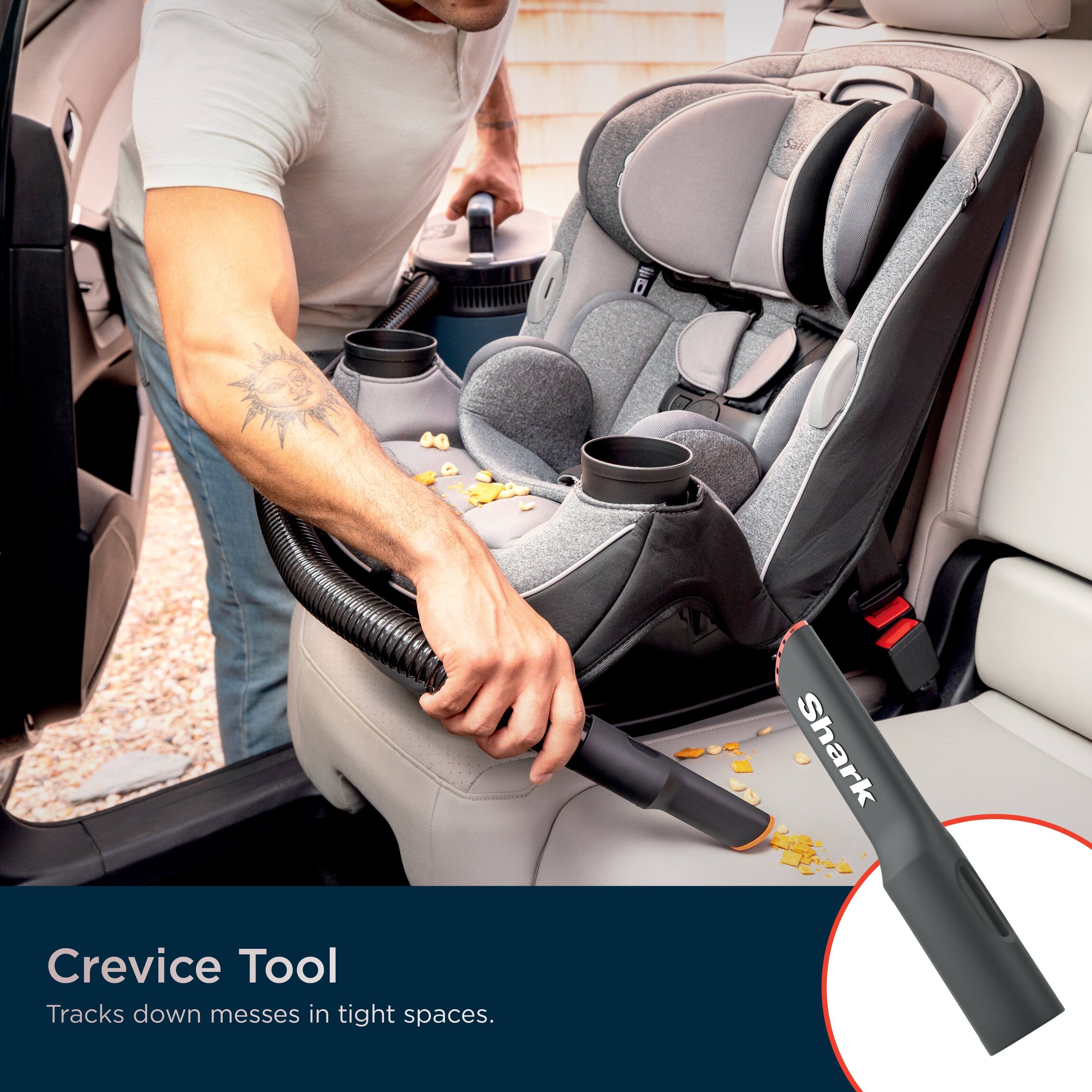 Sale B Shark Crevice Tool tracks down messes in tight spaces.