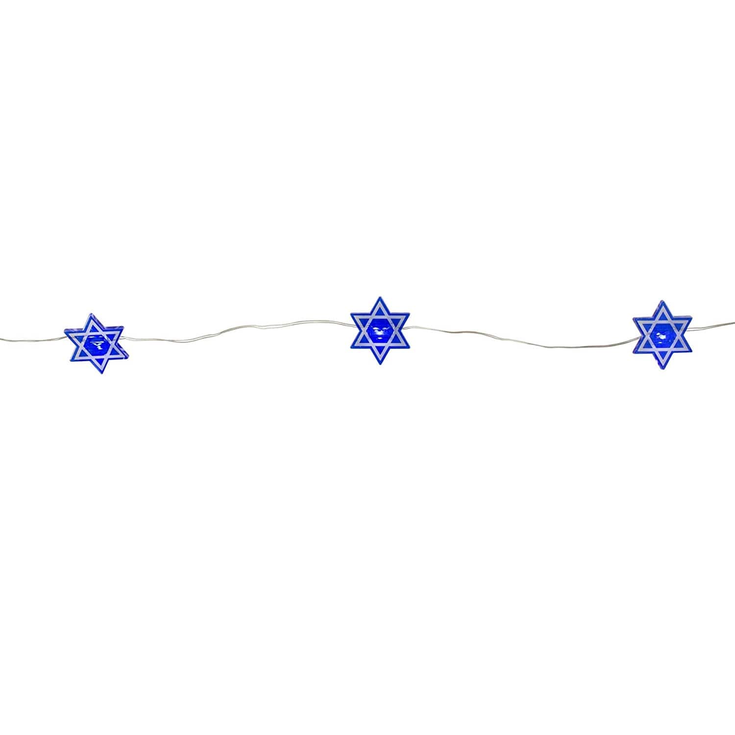 Kurt Adler - 20 Count Star of David Hanukkah Copper Fairy Lights - Blue