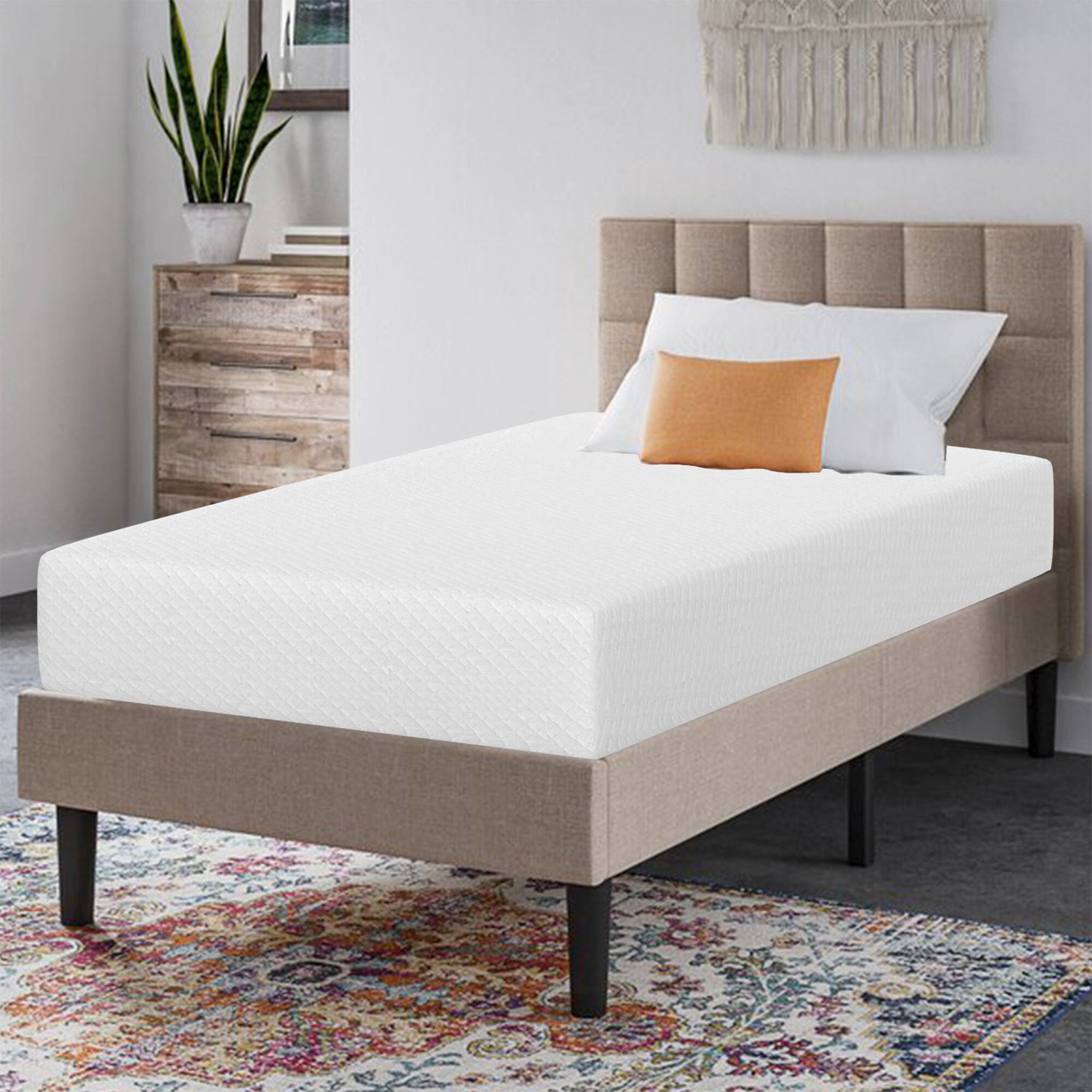 Angle. Vaczon - 10 Inch Twin Size Memory Foam Mattress with Gel Cooling, Medium Firm Support, Breathable Polyester - White.