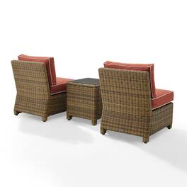 Crosley Furniture - Bradenton 3Pc Armless Wicker Outdoor Chair Set - Side Table & 2 Armless Chairs - Sangria