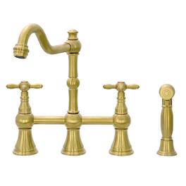 Bridge Solid Brass Kitchen Faucets with Side Sprayer 2 Cross Handles