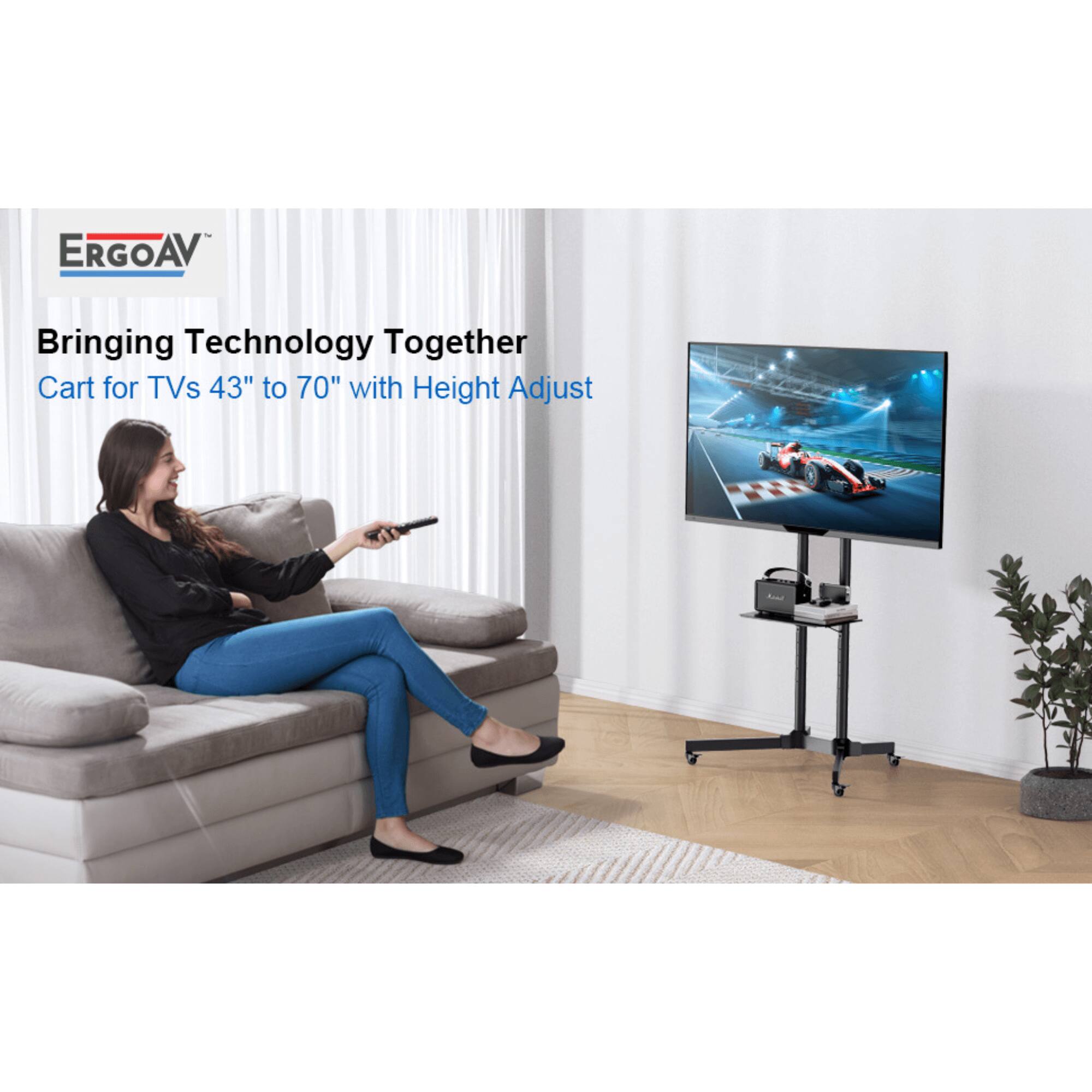 ERGOAV Bringing Technology Together Cart for TVs 43" to 70" with Height Adjust.