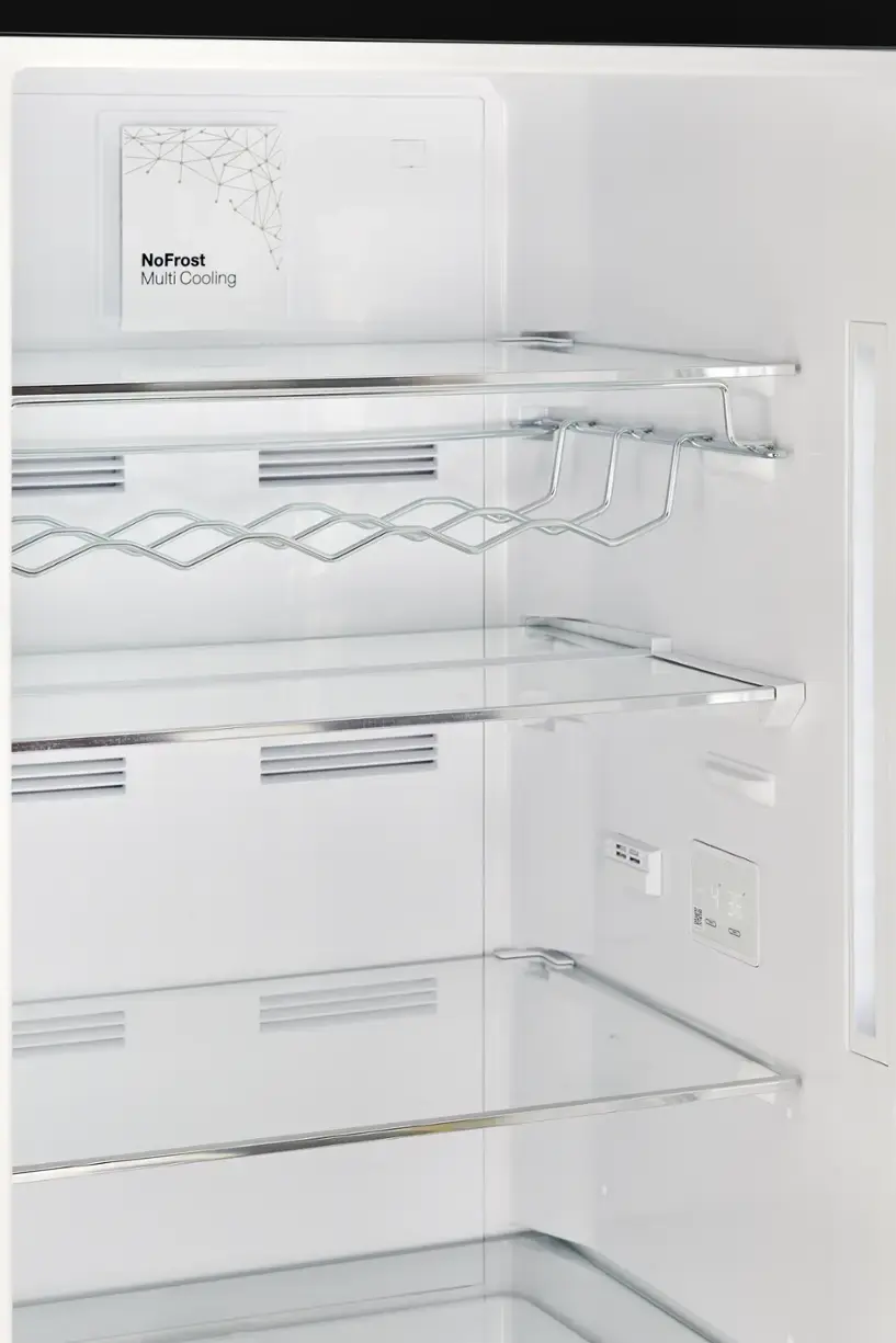 The text on the image reads "NoFrost Multi Cooling 436 4 8." This indicates that the refrigerator is a NoFrost model with a multi-cooling system, which helps maintain optimal temperatures for different food items. The model number is 436, and it has a capacity of 436 liters.