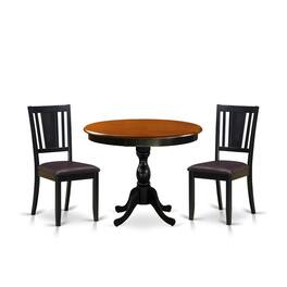 East West Furniture - 3-Pc Dining Room Table Set Contains a Mid Century Dining Table and 2 Faux Leather Dining Chairs - Multi-Color