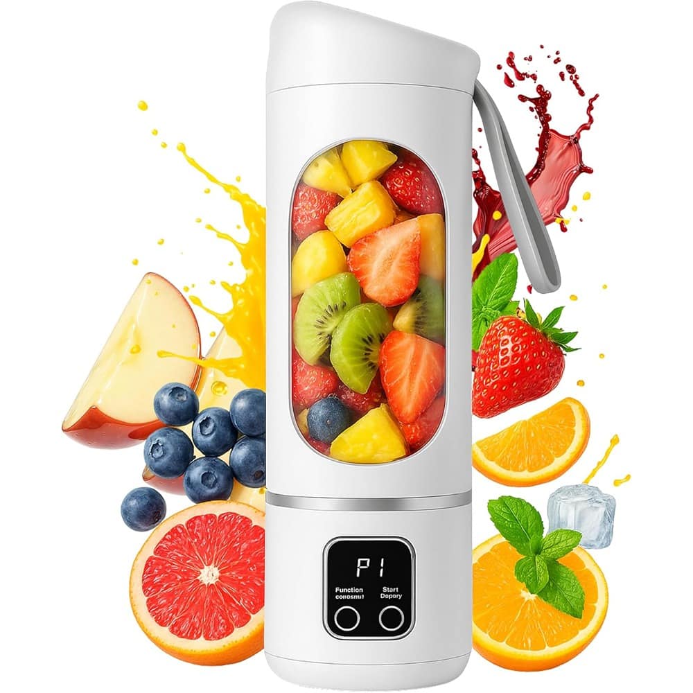Schertz - Portable Blender for Smoothies & Shakes, 12-Blade USB Rechargeable Personal Juicer, 450ml Mini Blender Cup - Luxury White