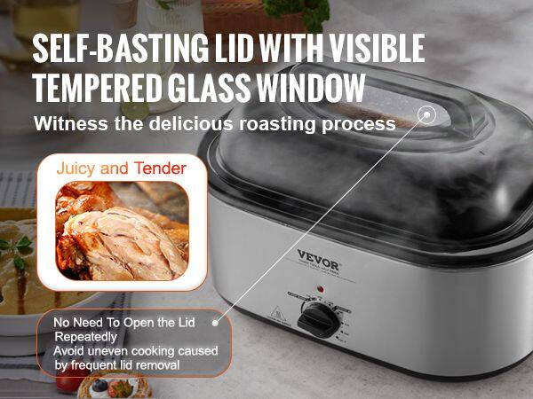 SELF-BASTING LID WITH VISIBLE TEMPERED GLASS WINDOW  
Witness the delicious roasting process  

Juicy and Tender  

No Need To Open the Lid Repeatedly  
Avoid uneven cooking caused by frequent lid removal