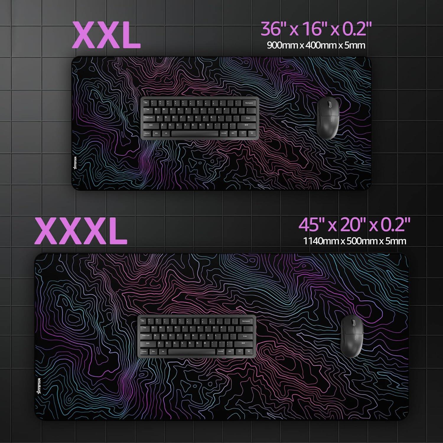 XXL 36" X 16" X 0.2" 900mm x 400mm x 5mm  
XXXL 45" X 20" X 0.2" 1140mm x 500mm x 5mm
