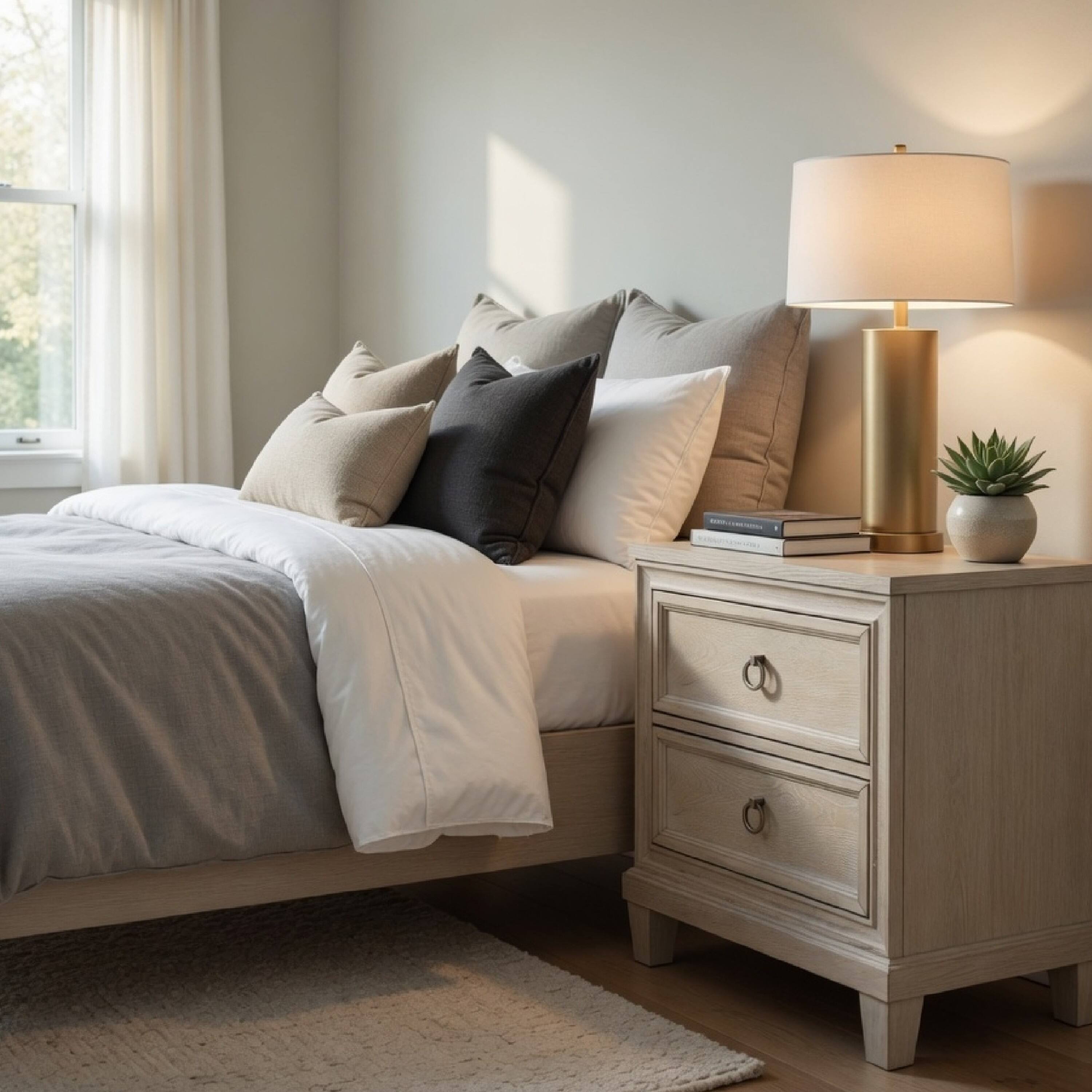Alt View 8. Manhattan Lane - Kylie Nightstand with 2 Drawers, Tapered Legs, Washed Oak Wood 27 Inch - Washed Oak Brown.