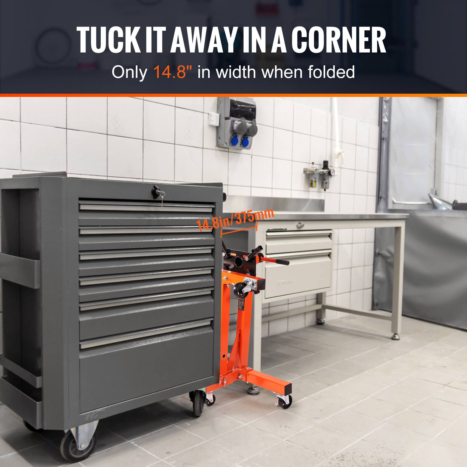 TUCK IT AWAY IN A CORNER  
Only 14.8" in width when folded  
14.8in/375mm