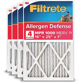 Filtrete - Allergen Defense 16" x 25" x 1" Pleated Air Filter, MERV 11, 4/Carton - White